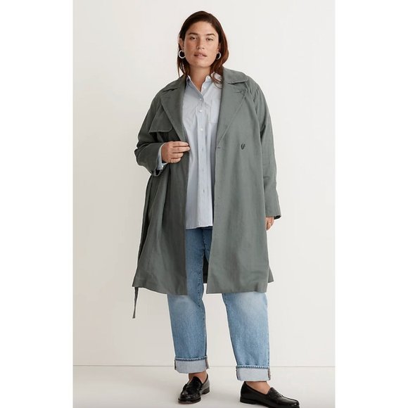 Madewell $188 Plus Textural Trench Coat Size 1X Architect Green NK352 - Picture 6 of 7